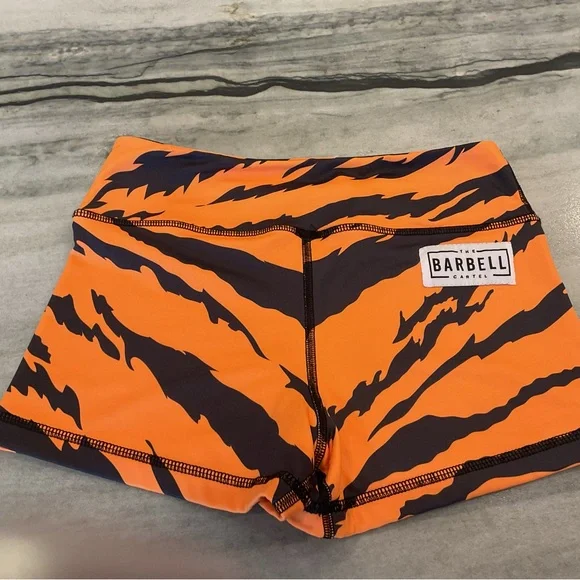 Women's Orange Tiger Stripe Athletic Shorts - Picture 2 of 6